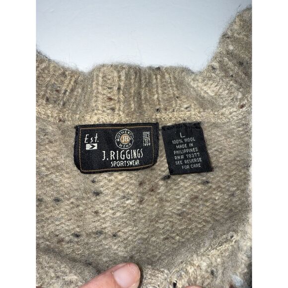Vtg J Riggins Wool Sweater Henley Chunky Button Thick Cozy Beige Mens Large - Picture 14 of 14